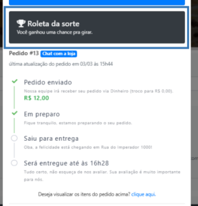 roleta da sorte nos pedidos de delivery